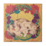 Golden Nap: Feline Serenity in Bloom Kakelplatta<br><div class="desc">Add a touch of radiant charm and serene beauty to any surface with "Golden Nap: Feline Serenity in Bloom, " a captivating ceramic tile featuring an original Japanese Nihonga masterpiece. This artwork, initially painted on traditional Washi paper using rich mineral pigments (岩絵具 - Iwa-enogu) and shimmering gold leaf (金箔 -...</div>