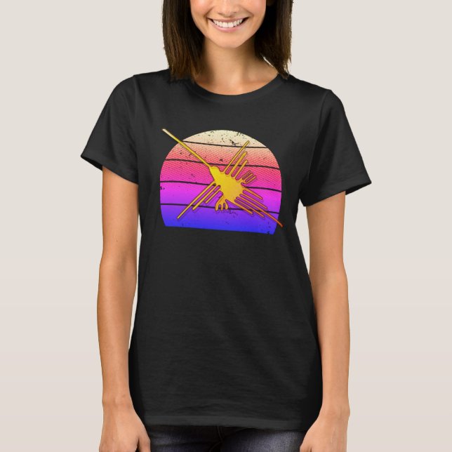 Golden Nazca Linjer Hummingbird Retro Sunset T Shirt (Framsida)