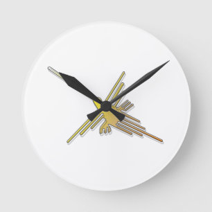 Golden Nazca Linjer Hummingbird Rund Klocka