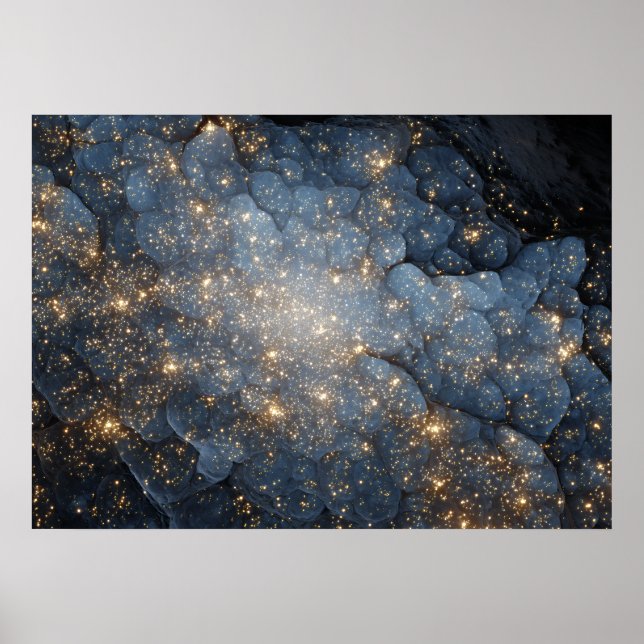 Golden Nebula Sparkles Midnight Blue Cosmos Poster (Framsidan)