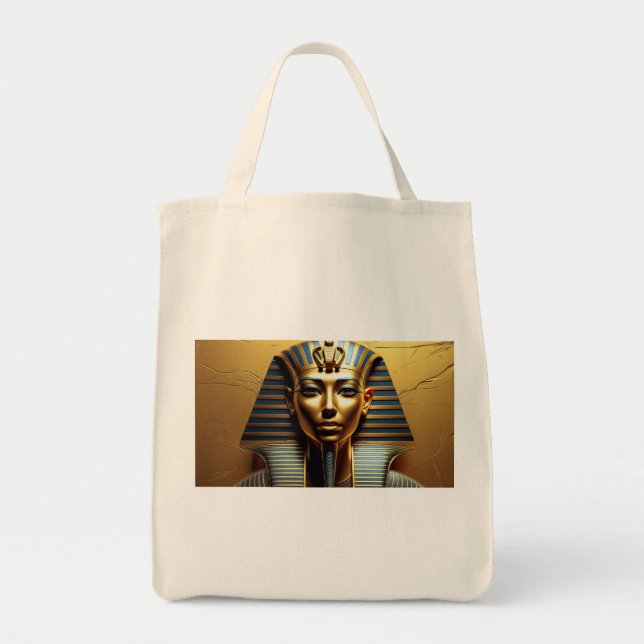  Golden Nefertiti Line Art Tote Bag – Modern Egypt Tygkasse (Framsidan)