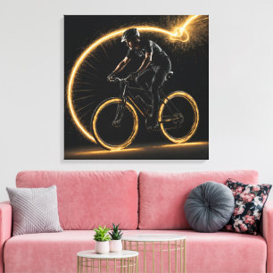 Golden Neon Bicycle Canvastryck