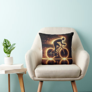 Golden Neon Bike with Light Trails Kudde