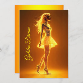 Golden neon-flicka i mode-elegans inbjudningar