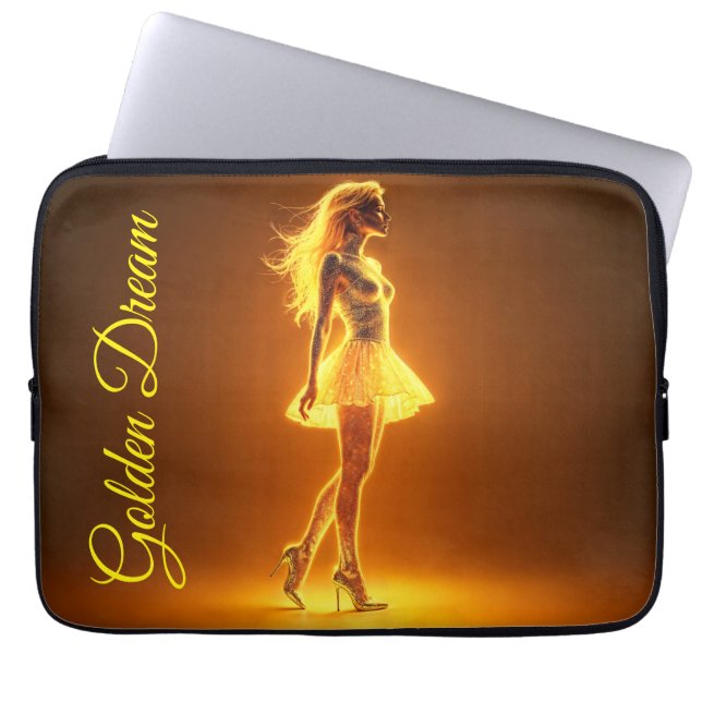 Golden neon-flicka i mode-elegans laptop fodral (Framsidan)