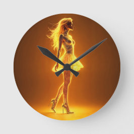 Golden neon-flicka i mode-elegans rund klocka