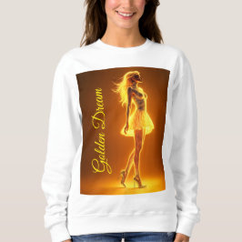 Golden neon-flicka i mode-elegans t shirt