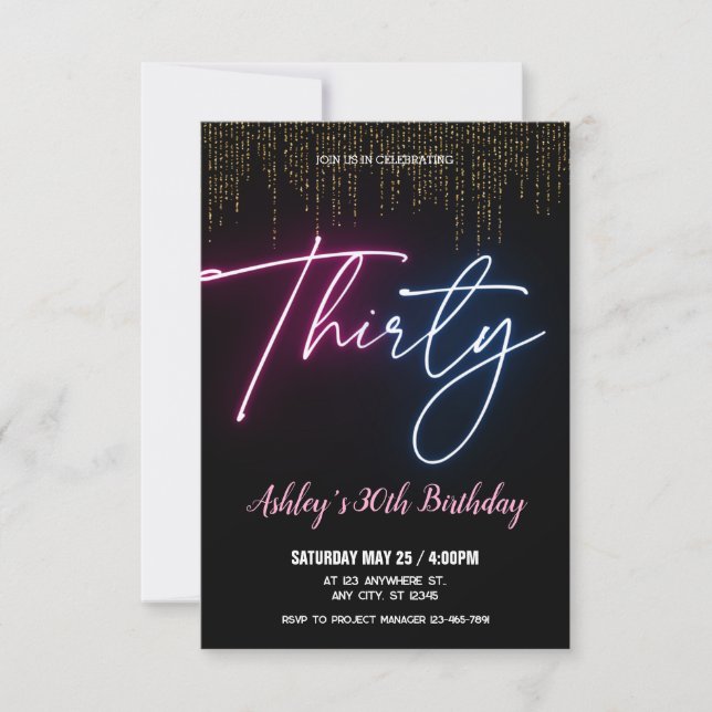 Golden Neon pratar med mig 30års födelsedag Party Inbjudningar (Framsida)