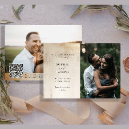 Golden Neutralt Abstrakt | Elegant bröllop QR-kod Spara Datumet