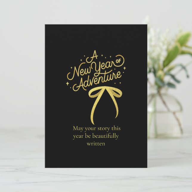 Golden New Year Adventure Card Design Julkort (Stående Fram)