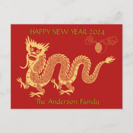 Golden New Year Dragon 2024 kinesisk Vykort