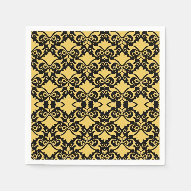 Golden Night Damask Bows Pappersservett (Framsidan)