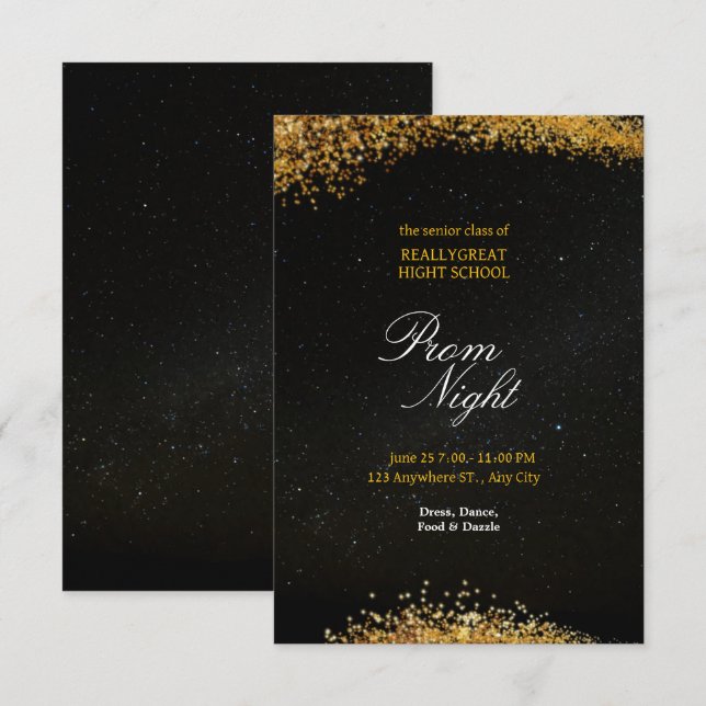 Golden Night of Elegance Prom Inbjudningar (Fram/baksida)