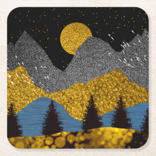 Golden Night Underlägg Papper Kvadrat