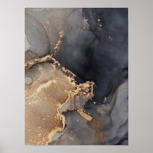 Golden Noir Marmor Abstrakt Väggkonst – Svart Guld