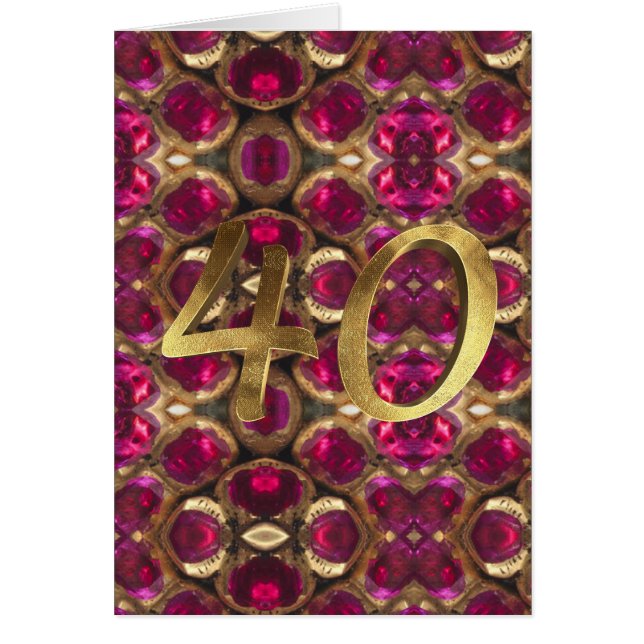 Golden Number 40 Ruby Gemstone Mönster Hälsningskort (Framsidan)