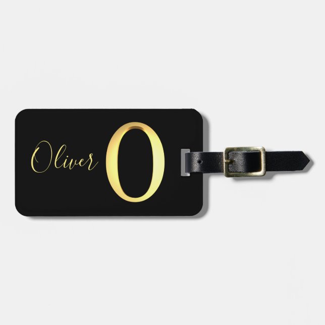 Golden O namn Luggage Tag Bagagebricka (Horisontell Framsida)