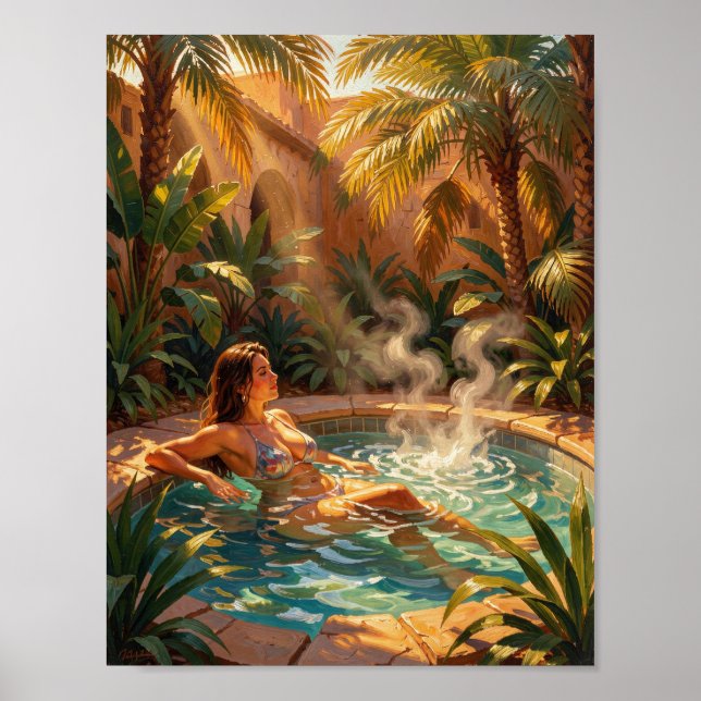 Golden Oasis Retreat i varmt ljus Affisch (Framsidan)