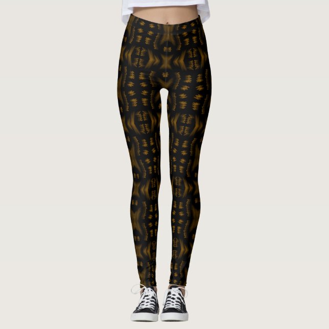Golden Obsidian Tribal Ikat Pattern Leggings (Framsida)