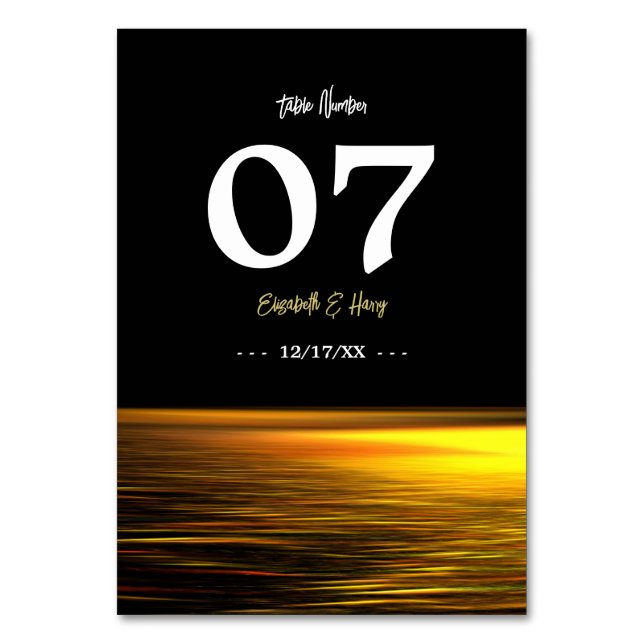 Golden Ocean, Elegant Beach Wedding Bordsnummer (Framsidan)