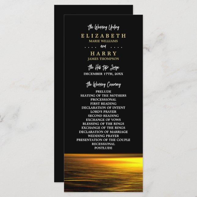 Golden Ocean, Elegant Beach Wedding Program (Fram/baksida)