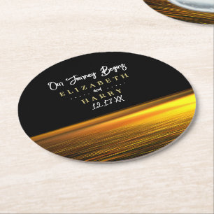 Golden Ocean, Elegant Beach Wedding Underlägg Papper Rund