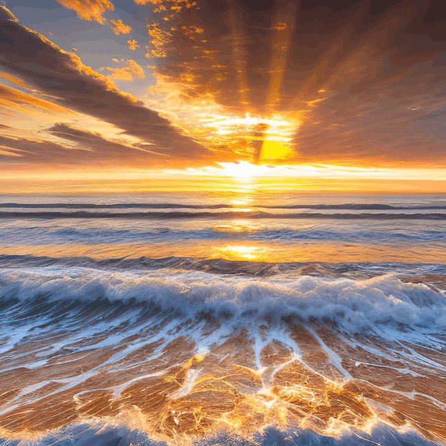 Golden Ocean Sunrise Clock Stor Klocka (Skapare uppladdad)