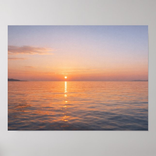 Golden Ocean Sunset Horizon Calm Sea Poster (Framsidan)