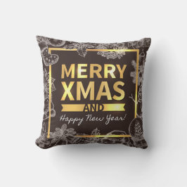 Golden och Chalk God jul Gott nytt år Kudde