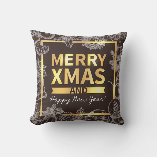 Golden och Chalk God jul Gott nytt år Kudde (Framsida)