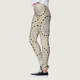 Golden och Charcol Mandala Mönster Leggings