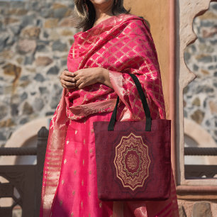 Golden och Crimson Arabesque Stil Mandala Tygkasse