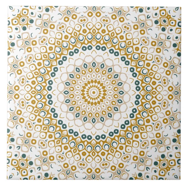 Golden och Grönt Geometric Mandala Mönster Kakelplatta (Framsidan)