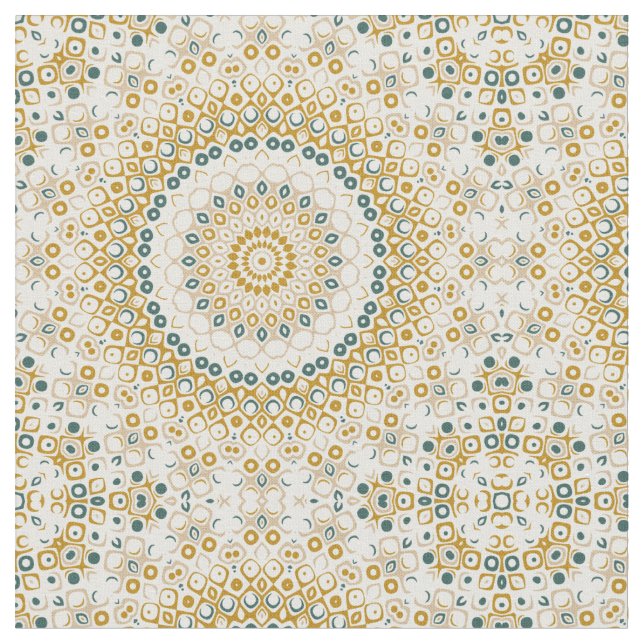 Golden och Grönt Geometric Mandala Mönster Tyg (Närbild)