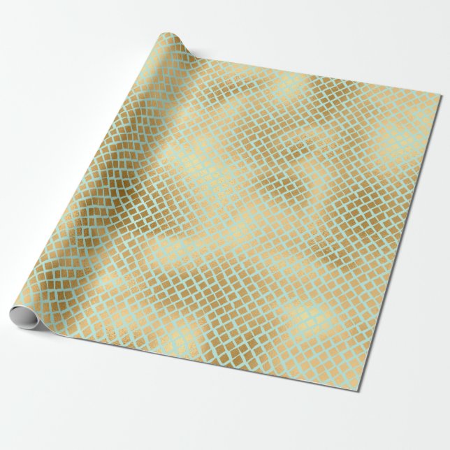 Golden och Mint Snakeskin Presentpapper (Utrullad)
