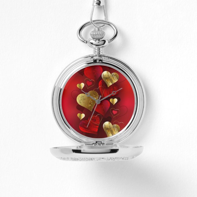 Golden- och rödfärgade valentineser armbandsur (Framsida)