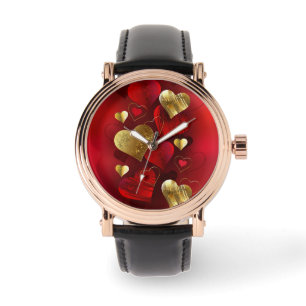 Golden- och rödfärgade valentineser armbandsur