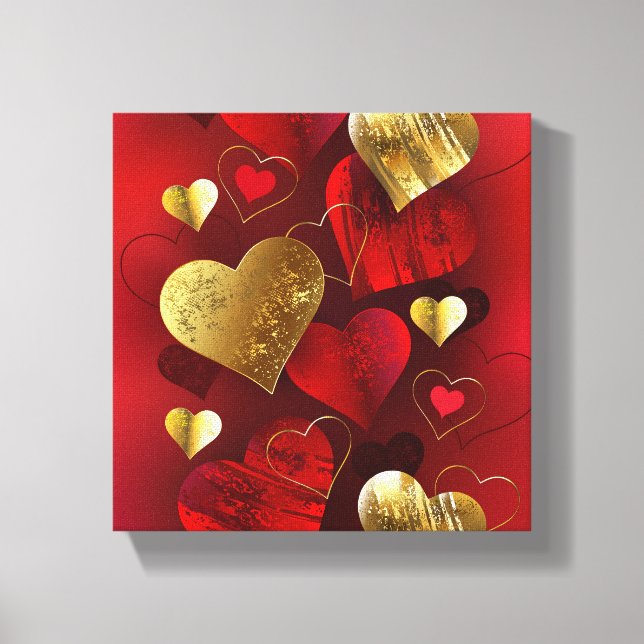 Golden- och rödfärgade valentineser canvastryck (Framsida)