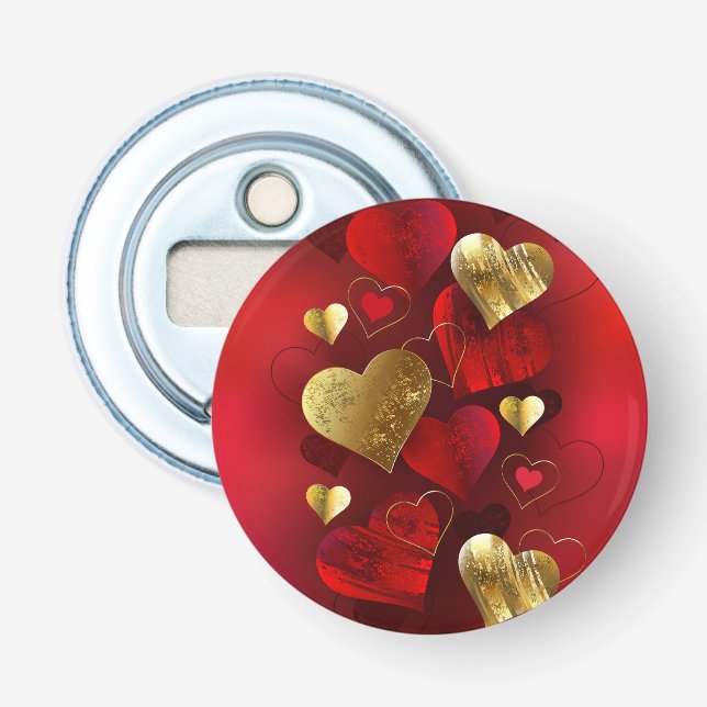 Golden- och rödfärgade valentineser flasköppnare (Framsidan)