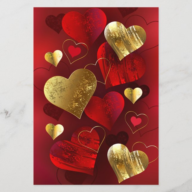Golden- och rödfärgade valentineser flygblad (Framsidan)