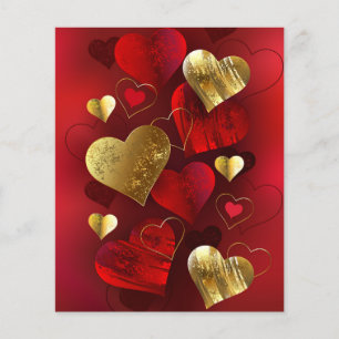 Golden- och rödfärgade valentineser flygblad