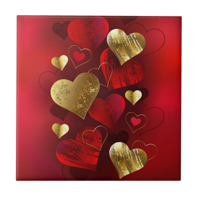 Golden- och rödfärgade valentineser kakelplatta (Framsidan)