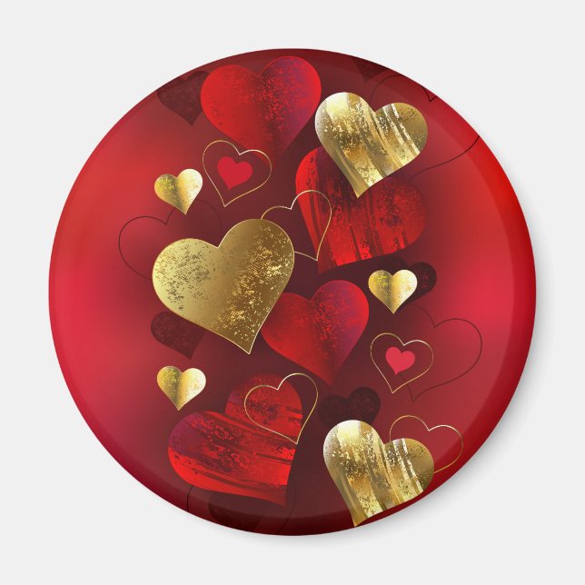 Golden- och rödfärgade valentineser magnet (Framsidan)