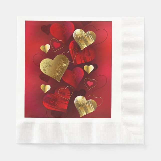 Golden- och rödfärgade valentineser pappersservett (Framsidan)