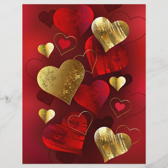 Golden- och rödfärgade valentineser reklamblad (Framsidan)