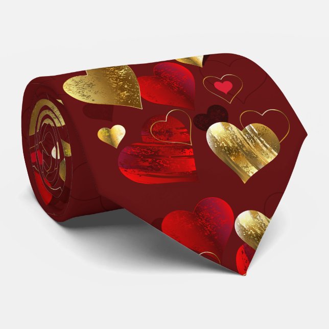 Golden- och rödfärgade valentineser slips (Rullad)