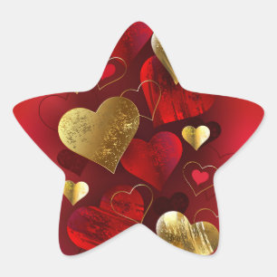 Golden- och rödfärgade valentineser stjärnformat klistermärke