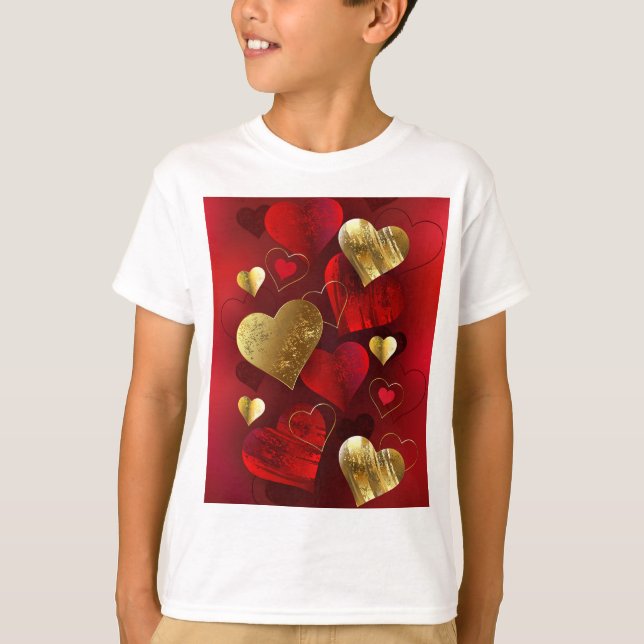 Golden- och rödfärgade valentineser t shirt (Framsida)