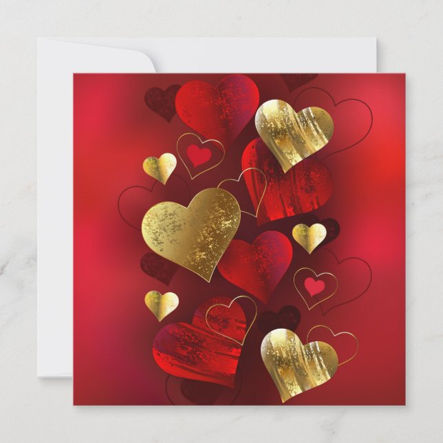 Golden- och rödfärgade valentineser tack kort (Framsida)
