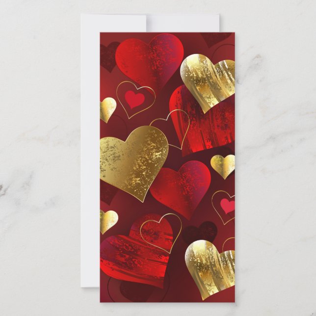 Golden- och rödfärgade valentineser tack kort (Framsida)